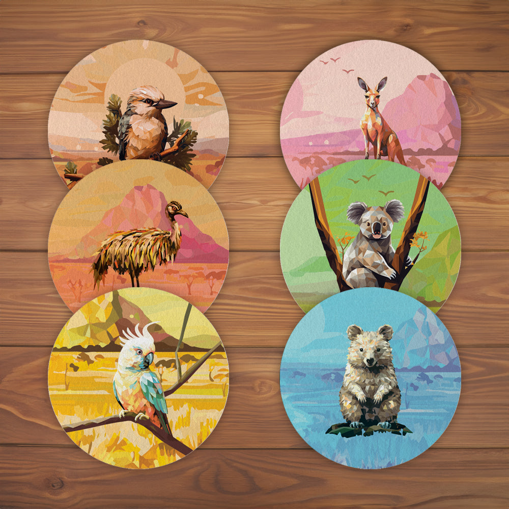 Cosy Eco-Felt Australian Animals Coasters (set of 6)